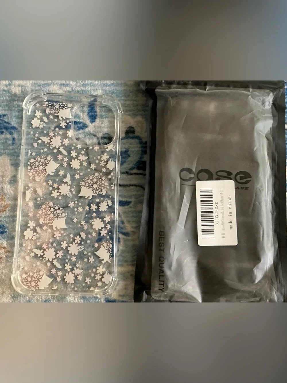 Clear Floral Hedgehog Print Phone Case - Fits I Phone 15